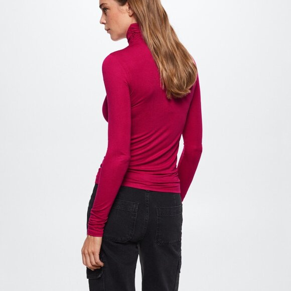 Mango MNG Draped turtleneck t-shirt Reddish Pink size M - Picture 3 of 10